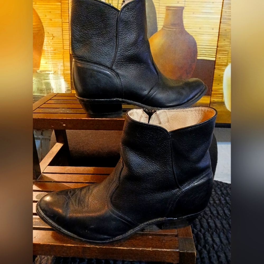 Boulet Black Leather Bootsvintage black men's short western boots